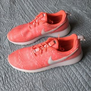 Neon Orange Nike 'Roshe Run GS' Workout Shoes